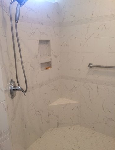 tile installation in bathroom - Contract Interiors, IN