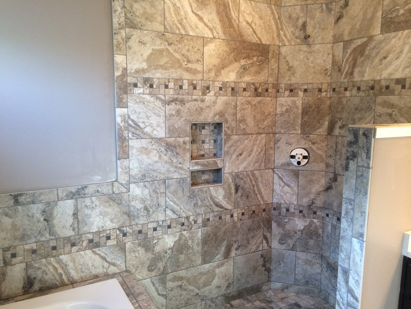 tile installation in bathroom - Contract Interiors, IN