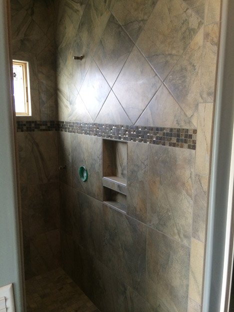 tile installation in bathroom - Contract Interiors, IN