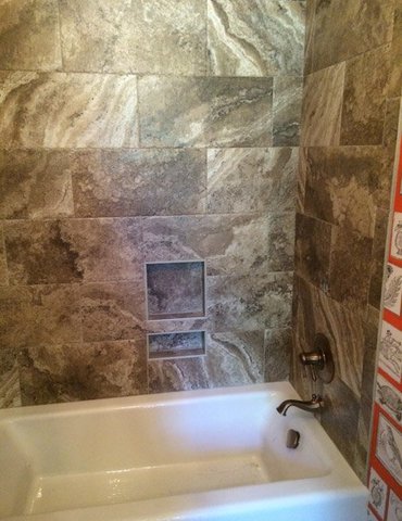 tile installation in bathroom - Contract Interiors, IN