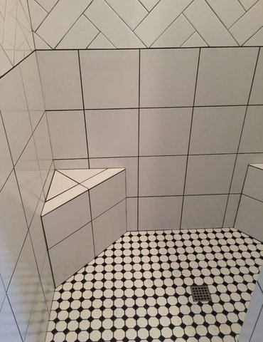 tile installation in bathroom - Contract Interiors, IN