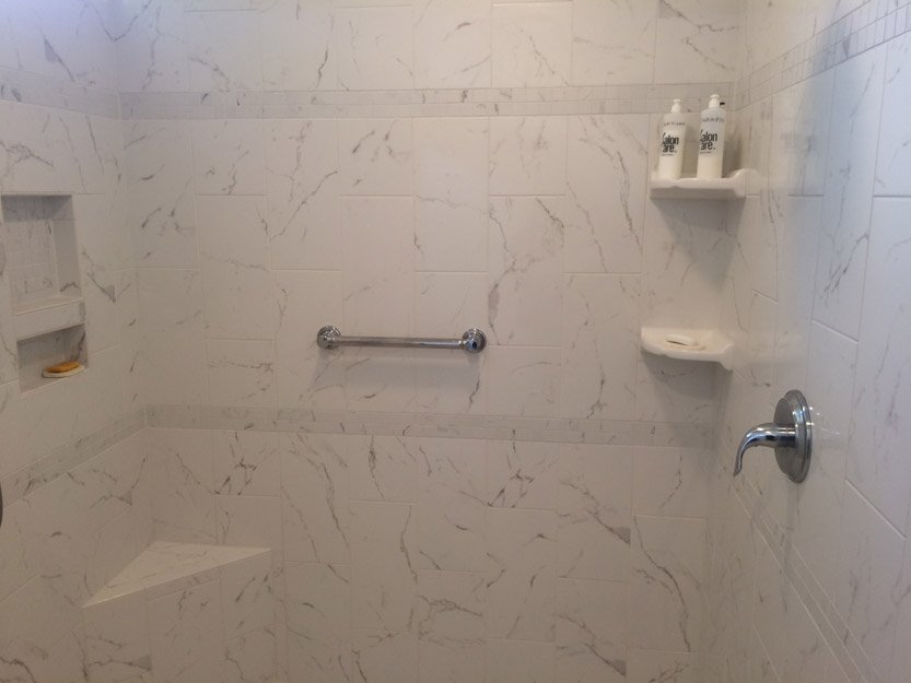 tile installation in bathroom - Contract Interiors, IN