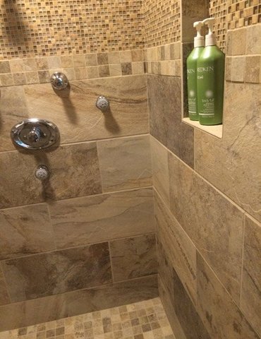 tile installation in bathroom - Contract Interiors, IN